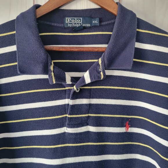 Polo Ralph Lauren Vintage 90’s Classic Fit, Textured Knit Striped Short-Sleeve - Picture 2 of 6